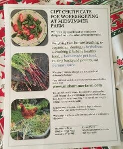 Flyer for workshops at Midsummer Farm featuring mushroom foraging and wild food cooking.