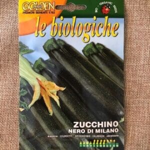 Pack of Nero di Milano zucchini seeds with vibrant image.